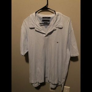 Blue and White Striped Polo